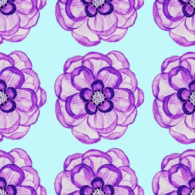 Narin şeffaf yapraklı mor çiçek deseni güzel bir suluboya çiçeğidir.