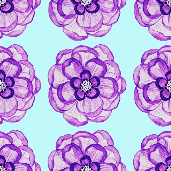 Purple Flower Pattern Delicate Transparent Petals Beautiful Watercolor Flower — Stock Photo, Image