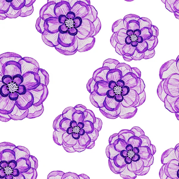 透明感のある繊細な花弁を持つ紫色の花模様は美しい水彩画の花 — ストック写真