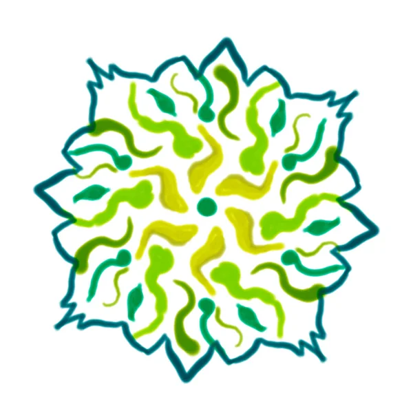 Mandala Pattern Yellow Green Color Seams Looks Flower Symmetrical Petals — Stock Photo, Image