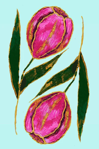 Tulipano Fiore Rosa Con Petali Verdi Gambo Fiorisce Primavera Con — Foto Stock