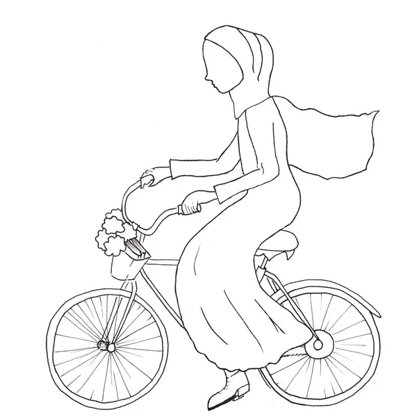 Uma Bicicleta Desenhada Com Uma Caneta Preta Com Uma Cesta — Fotografia de Stock