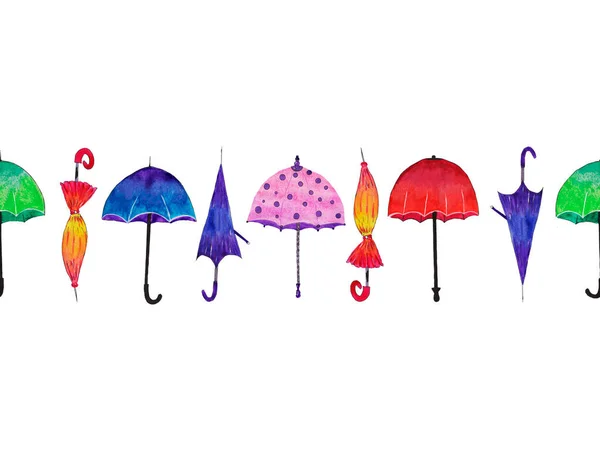 Paraplu Zijn Helder Groen Blauw Rood Roze Gesloten Geopend Stippen — Stockfoto