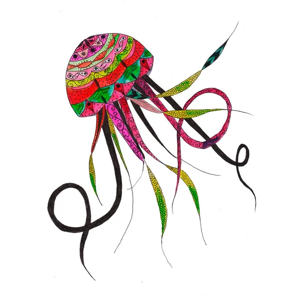 Fantastic Bright Colorful Jellyfish Patterns Swims Soars Sea Ocean — Zdjęcie stockowe