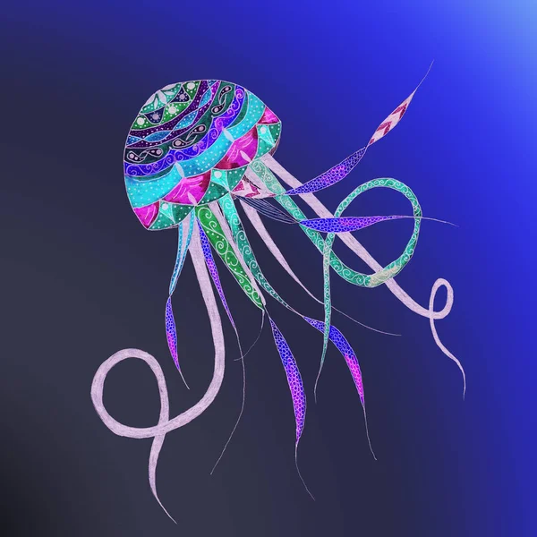 Fantastic Bright Colorful Jellyfish Patterns Swims Soars Sea Ocean — Foto Stock