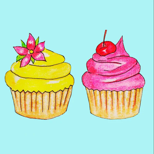 Süßigkeiten Kuchen Süße Cupcakes Frucht Schokokirsch Vanille Erdbeere Mit Leckerem — Stockfoto