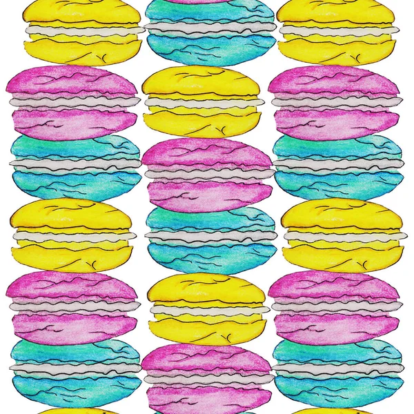 Pasteles Macarrones Franceses Hechos Harina Almendras Dulces Apetitosos Multicolores Brillantes —  Fotos de Stock