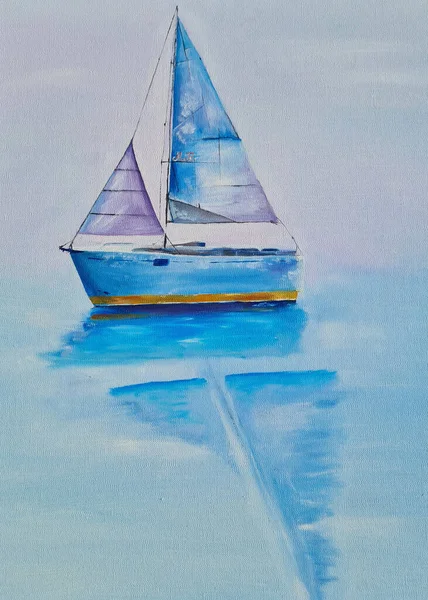 Jacht Jest Spokojny Obraz Olejny Delikatnych Pastelowych Kolorach Lilii Niebieski — Zdjęcie stockowe