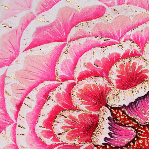 Rózsaszín Bazsarózsa Virág Fehér Vénák Szirmok Bíbor Betétek Arany Szegéllyel — Stock Fotó
