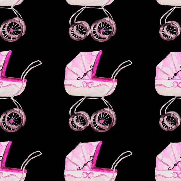 Cradle Stroller Newborn Girl Pink Anticipation Miracle Birth Child Patterns — Stock Photo, Image