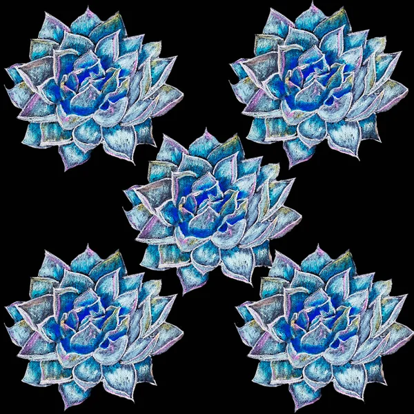 Χυμώδες Μπλε Λουλούδι Βαμμένο Ξερά Παστέλ Κραγιόνια Φυσική Υφή Μια — Φωτογραφία Αρχείου