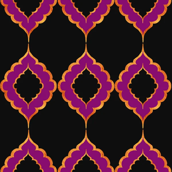 Marokański Skandynawski Orientalny Wzór Tło Tapety Złocie Czarny Fioletowy Wzór — Zdjęcie stockowe