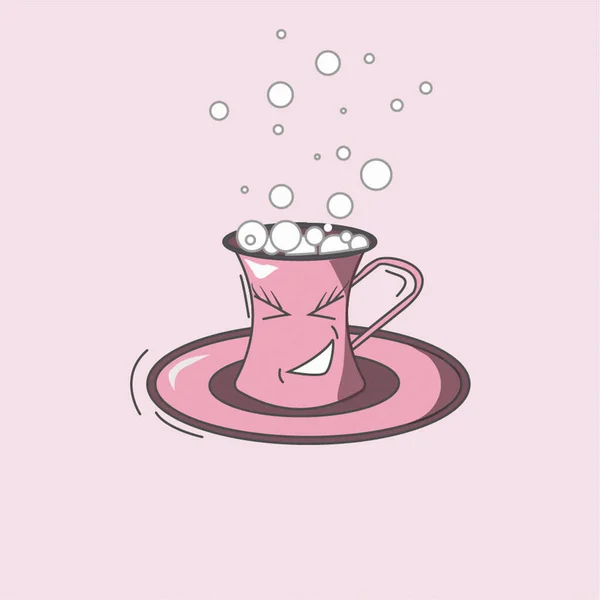 Animation Illustration Lively Cheerful Mug Tea Saucer Handle Pink Green — Stock Photo, Image