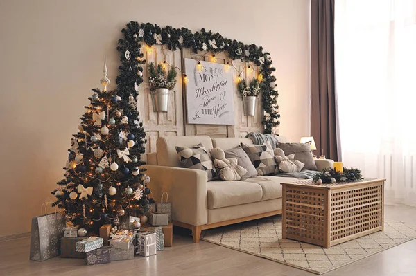 New Year interior in a rustic style.