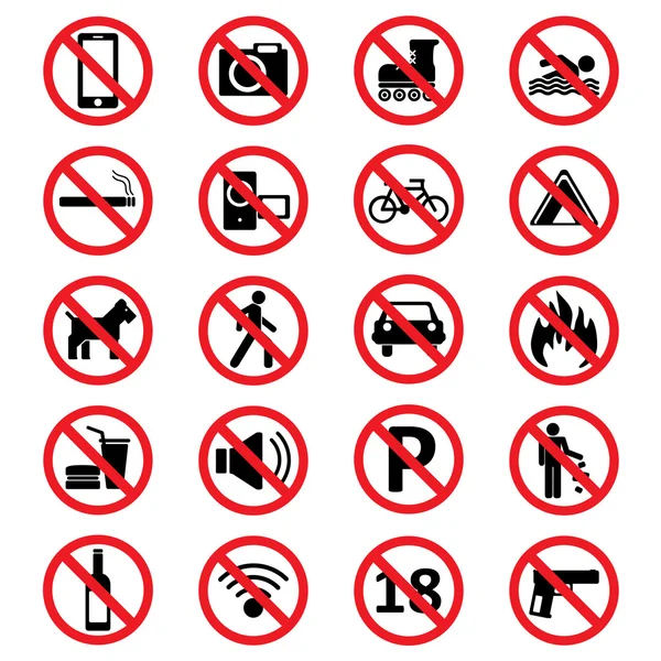 A set of signs prohibiting. — Stock Vector