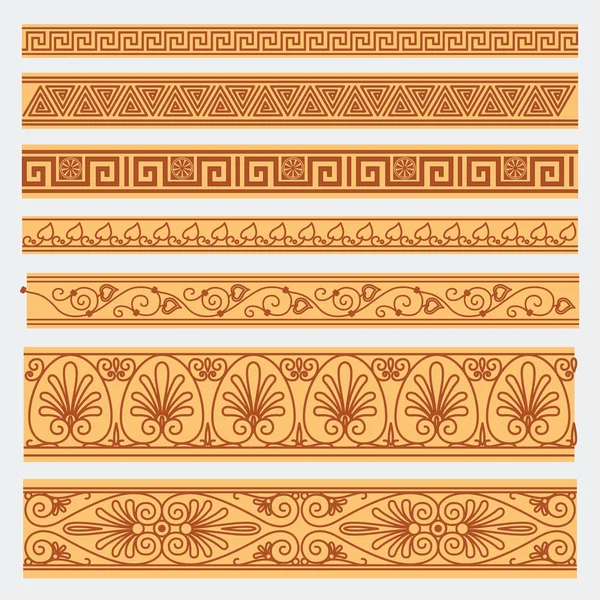 Motifs sans couture grecs, textures, marron sur fond beige p — Image vectorielle