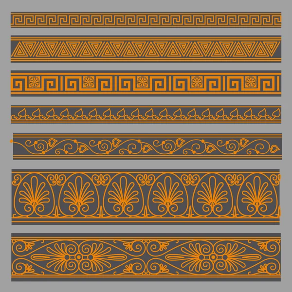 Греческий бесшовные узоры, текстуры, оранжевый на сером фоне р — стоковый вектор