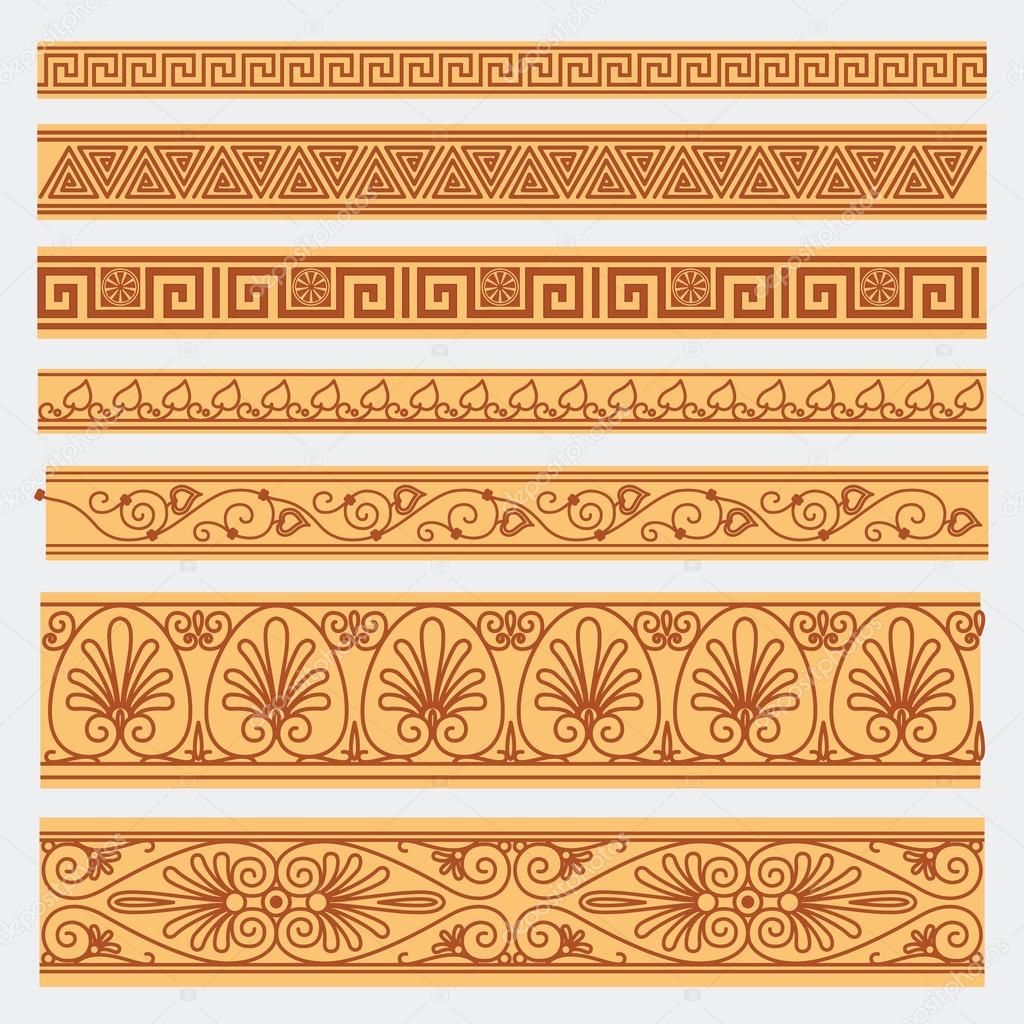 Greek seamless patterns, textures, brown on a beige background p