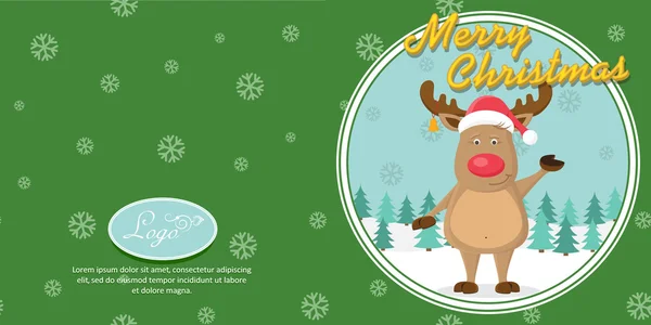 Bir neşeli Noel Baba'nın Ren geyiği ile neşeli Noel kartı. Vektör Il