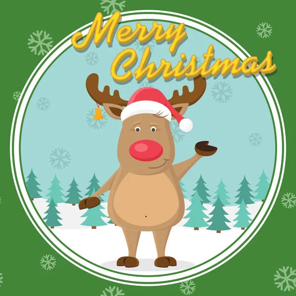 Mutlu Noeller diler bir neşeli Noel Baba'nın Ren geyiği. Vektör illustr