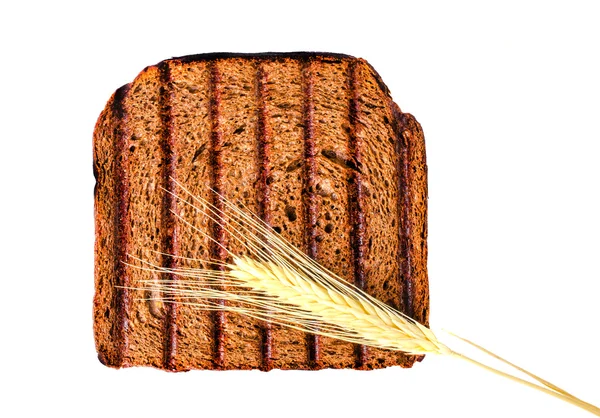 从黑面包烤面包和一只耳朵的小麦. — 图库照片