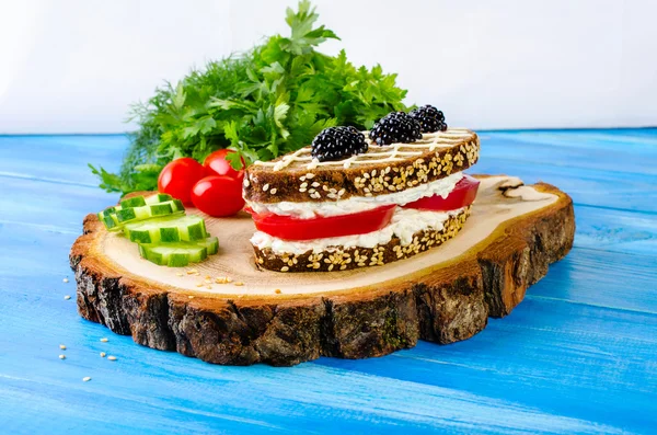 샌드위치 빵과 토마토, 오이, 검은 딸기, 파 슬 리와 dil — 스톡 사진