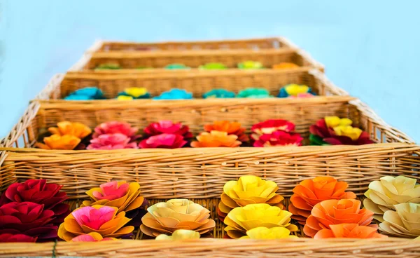 Colorful flowers in boxes. — Stock Photo, Image