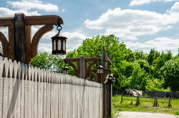 Black metal lanterns on nature background. — Stock Photo, Image