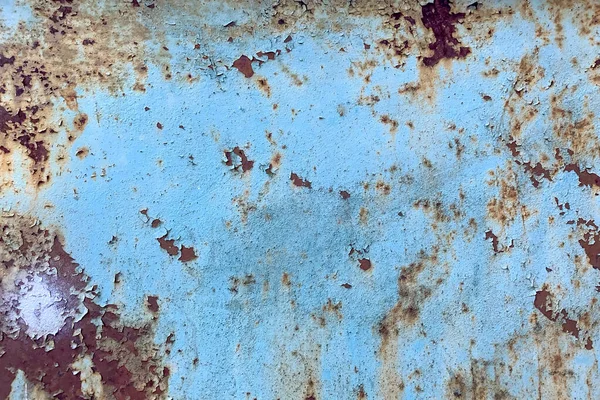 Vieille Peinture Écaillée Endommagée Fond Bleu Métal Rouillé Palette Plate — Photo