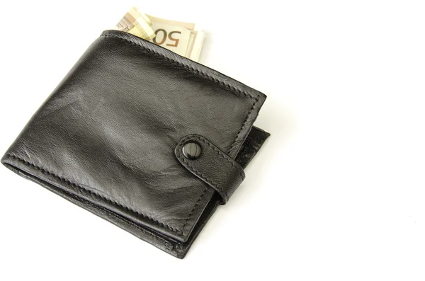50 Euros in black purse. — Stock Photo, Image
