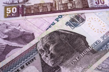 Mısır para nominal değeri yüz, elli ve on pound. 