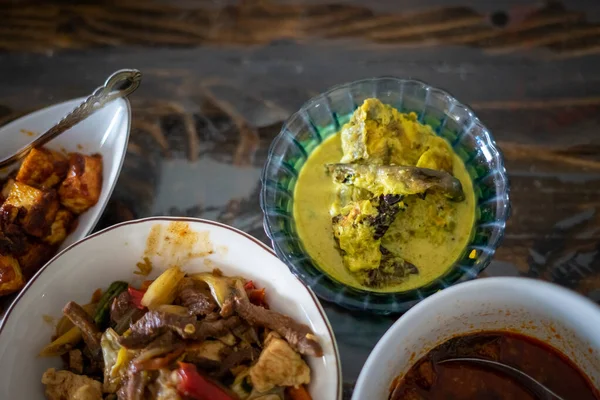 Assorted Malay Dishes Served Table Staple Menu Lunch Dinner Malaysia — Stock Photo, Image