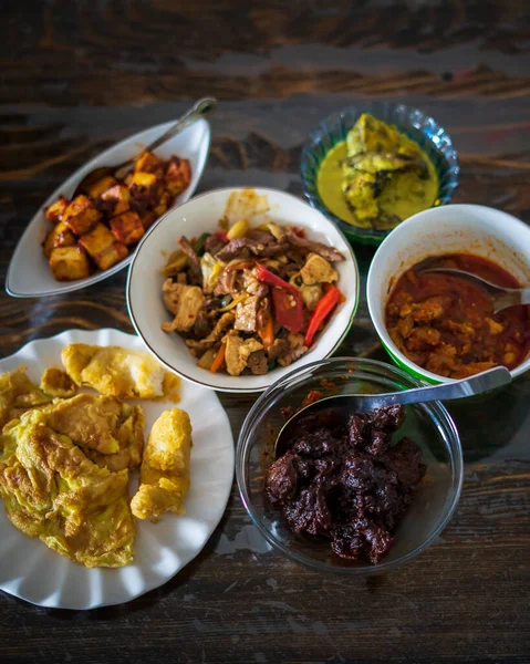 Assorted Malay Dishes Served Table Staple Menu Lunch Dinner Malaysia — Stock Photo, Image
