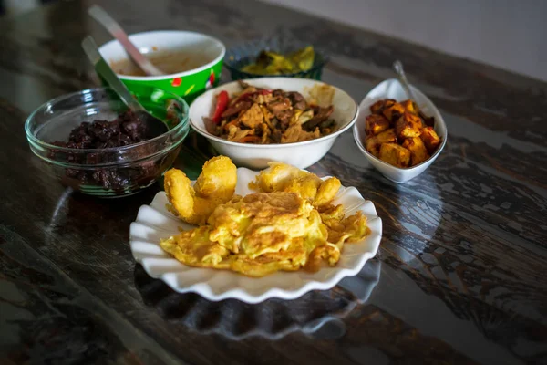 Assorted Malay Dishes Served Table Staple Menu Lunch Dinner Malaysia — Stock Photo, Image