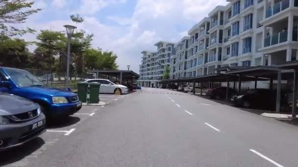 Riding Motorcycle Apartment Putra1 Parking Lots Pov — Stock Video