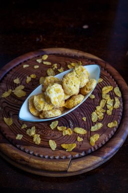 close up of homemade baked food on background