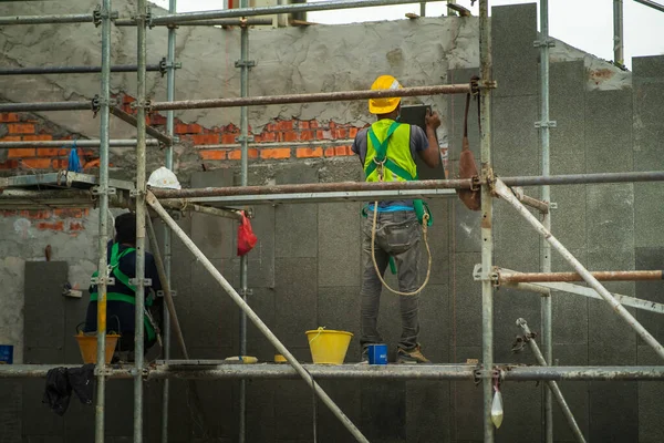 Kuala Lumpur Malasia Enero 2021 Trabajador Construcción Sitio Construcción — Foto de Stock