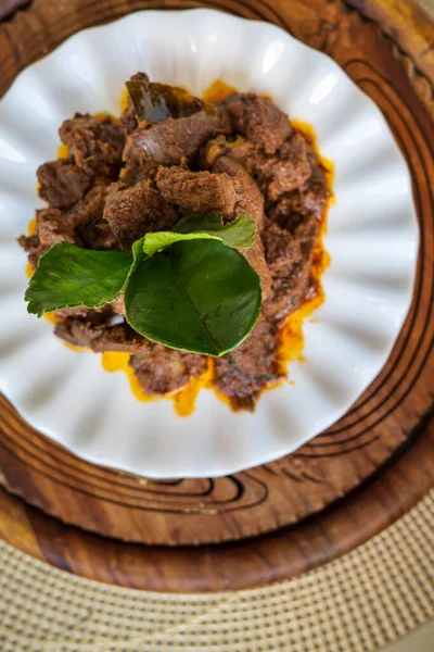 Kaffir Limoenblad Daun Limau Purut Rendang Daging Rundvlees Rendang Traditionele — Stockfoto