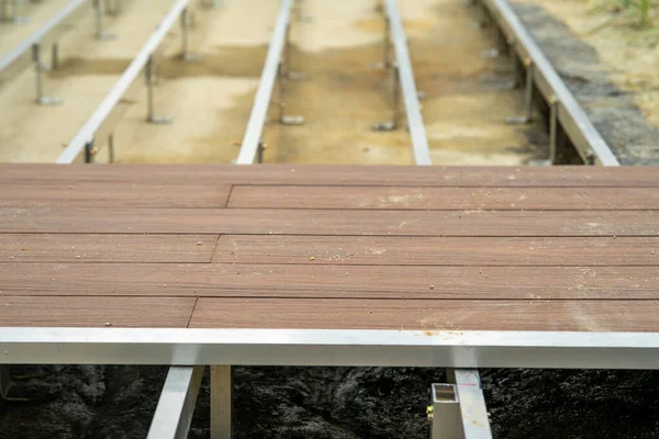 Instalação Plataforma Piso Madeira Canteiro Obras — Fotografia de Stock