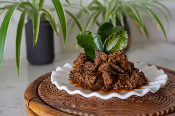 Rendang Daging Carne Res Rendang Plato Tradicional Generalmente Servido Durante — Foto de Stock