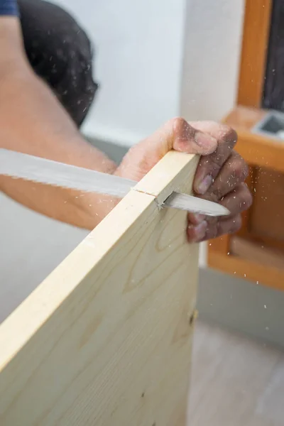 Carpenter Fűrész Fából Készült Vágódeszkák — Stock Fotó