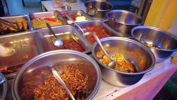 Olika Typer Frukost Lauk Eller Rätter Malaysiska Matstånd Bilder Kan — Stockvideo
