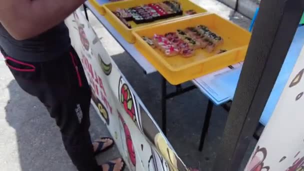 Bangi Malaysia March 2021 Assorted Sushi Malaysian Taste Sold Street — Stock Video