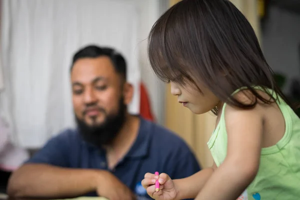 Carino Piccolo Asiatico Anni Bambina Bambino Pittura Bambino Colorare Con — Foto Stock