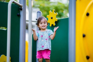 Bebeklerin oynadığı renkli açık hava oyun alanı.