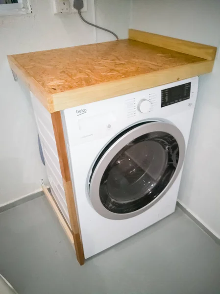 Kuala Lumpur Malaysia July 2019 Wooden Table Top Laundry Room — Stock Photo, Image