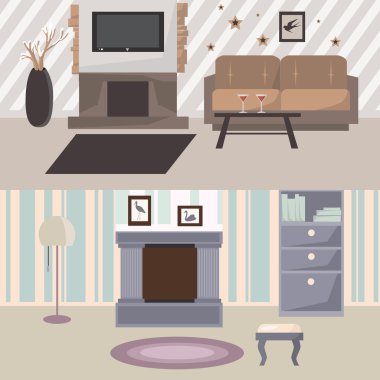 Two living rooms modern design clipart