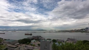 Famous Halong bay in Vietnam view time lapse. Clouds, ships.