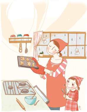 Anne ve kızı yemek vardır.