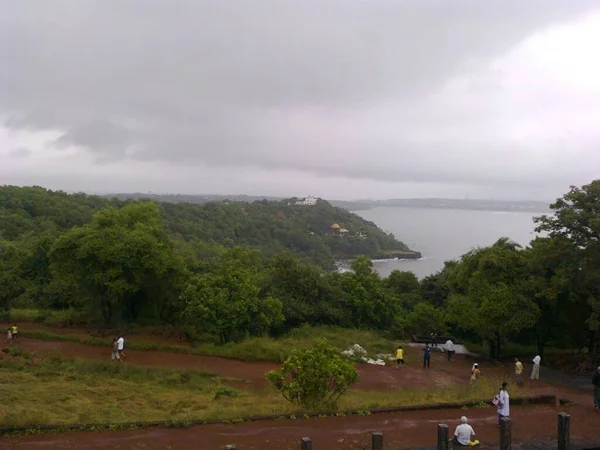 Bella Vista Panoramica Sul Mare Con Foresta Verde Turista Goa — Foto Stock